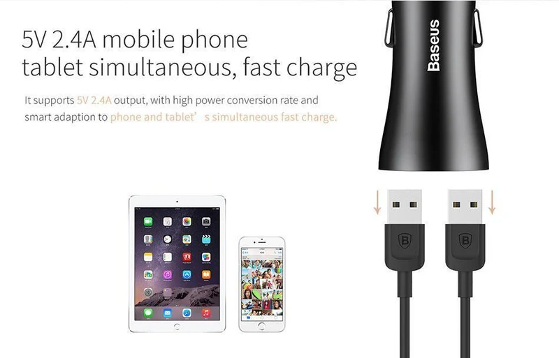 Baseus LED Auto USB Ladegerät Für iPhone Samsung Xiaomi 2.4 EINE Schnelle Lade Adapter Metall Mini USB Auto-Ladegerät Für handy