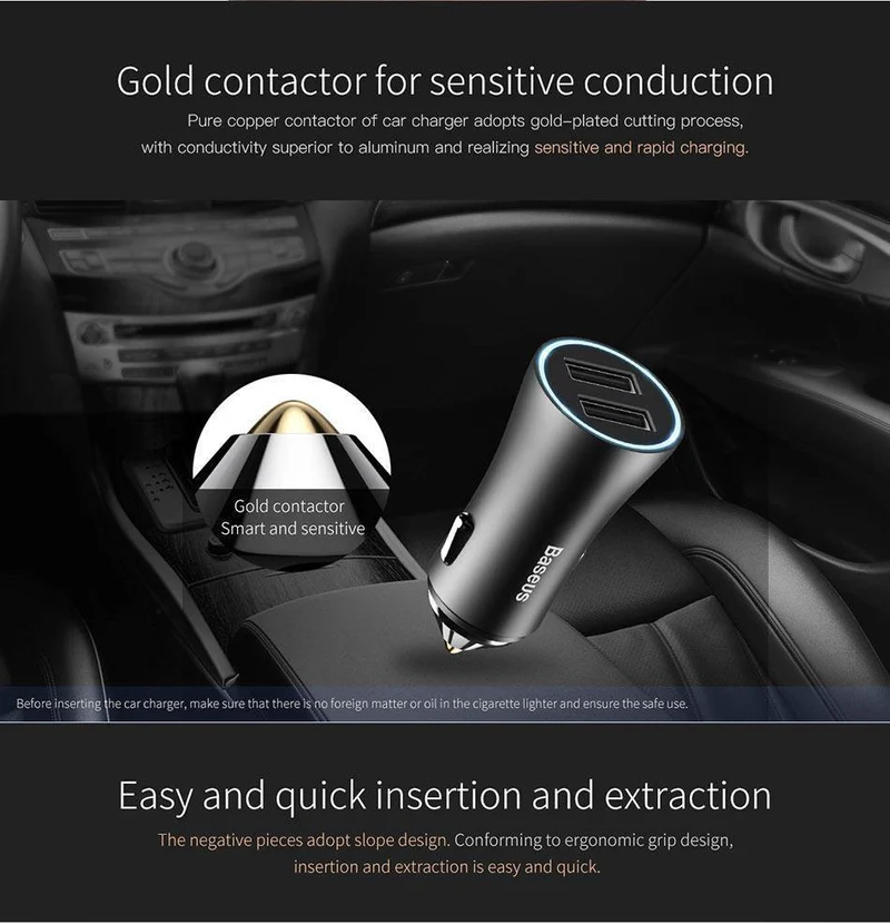 Baseus LED Auto USB Ladegerät Für iPhone Samsung Xiaomi 2.4 EINE Schnelle Lade Adapter Metall Mini USB Auto-Ladegerät Für handy