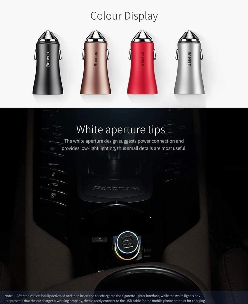 Baseus LED Auto USB Ladegerät Für iPhone Samsung Xiaomi 2.4 EINE Schnelle Lade Adapter Metall Mini USB Auto-Ladegerät Für handy