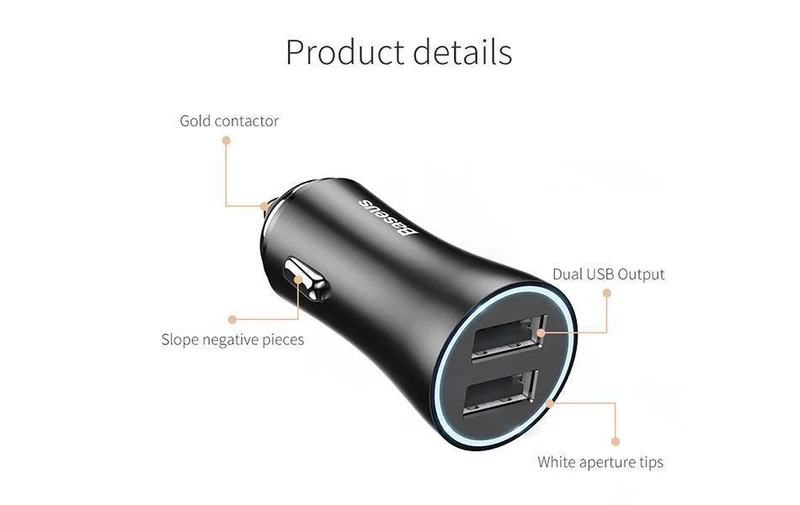 Baseus LED Auto USB Ladegerät Für iPhone Samsung Xiaomi 2.4 EINE Schnelle Lade Adapter Metall Mini USB Auto-Ladegerät Für handy