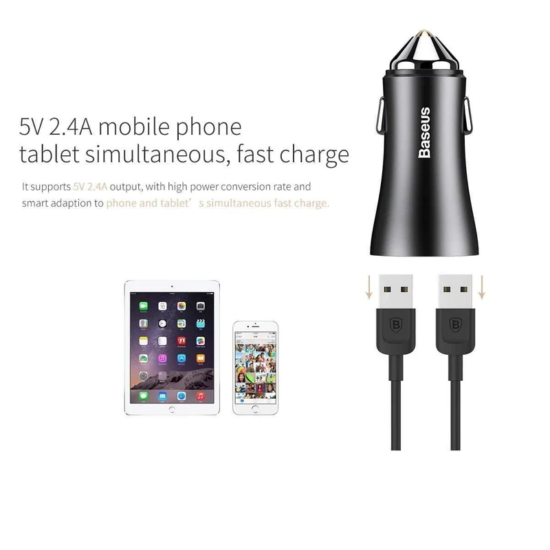 Baseus LED Auto USB Ladegerät Für iPhone Samsung Xiaomi 2.4 EINE Schnelle Lade Adapter Metall Mini USB Auto-Ladegerät Für handy
