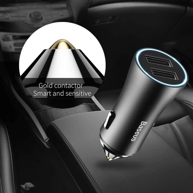 Baseus LED Auto USB Ladegerät Für iPhone Samsung Xiaomi 2.4 EINE Schnelle Lade Adapter Metall Mini USB Auto-Ladegerät Für handy
