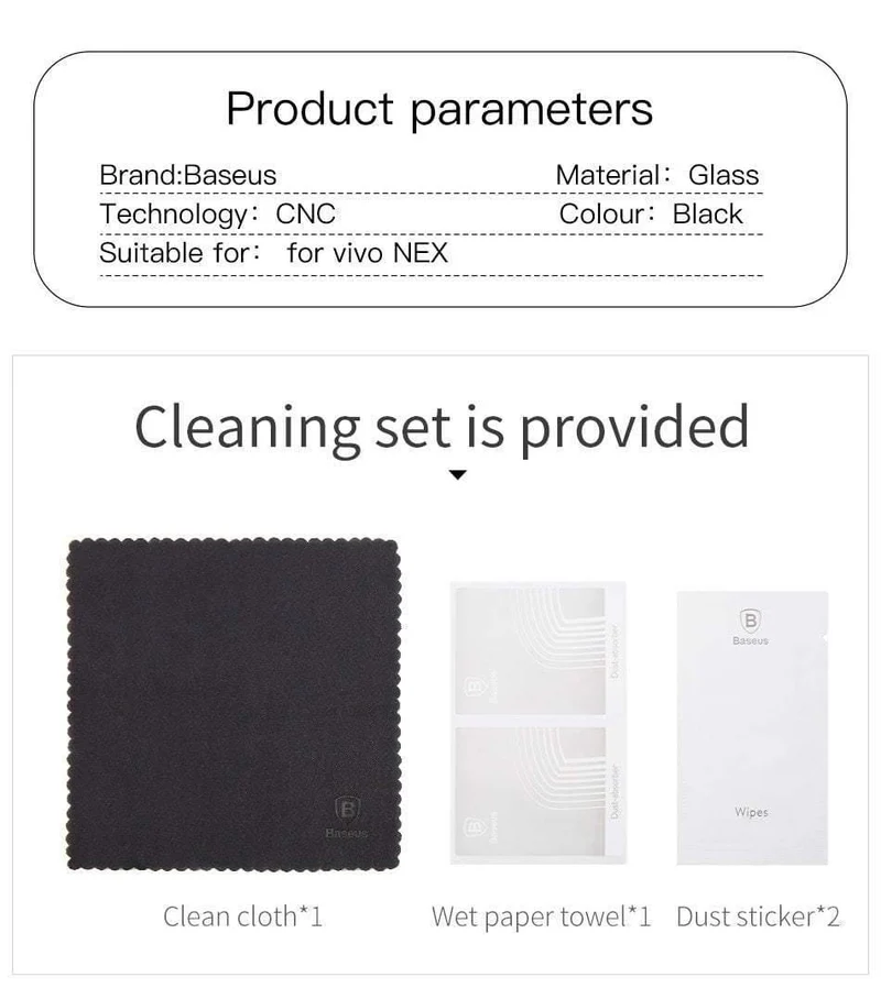Baseus Displayschutz aus gehärtetem Glas für Vivo Nex, gebogene Kante, HD, vollständige Abdeckung, 0.3 mm, Schutzglas, gehärteter Film für Vivo Nex