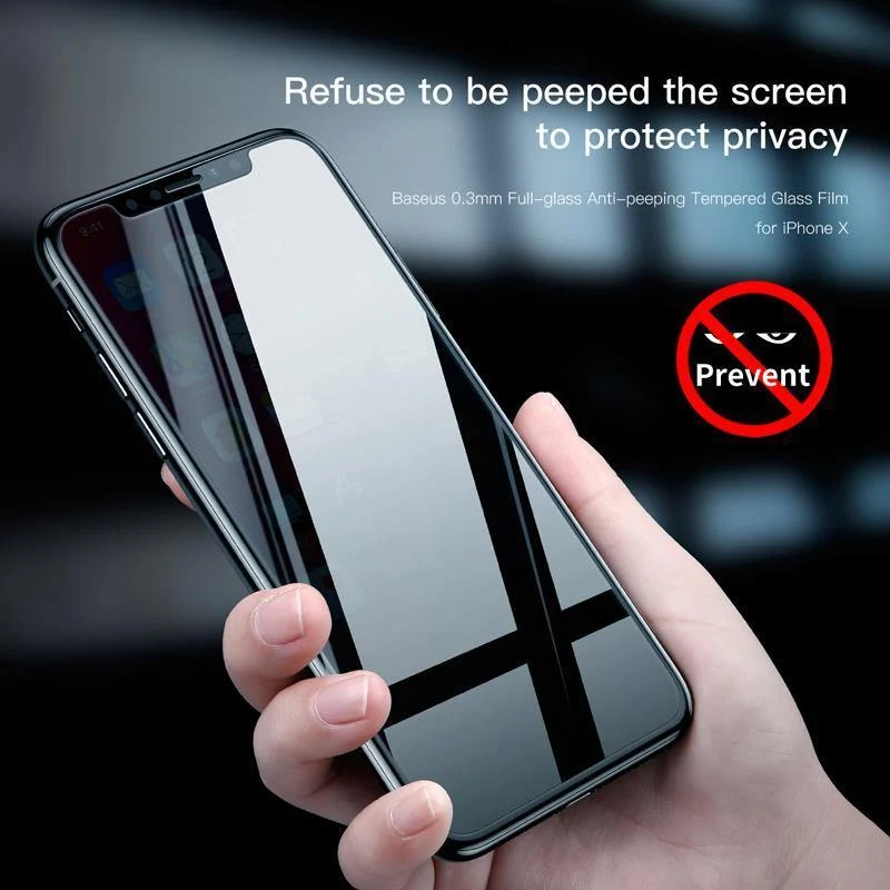 Baseus 0.3 mm Anti-Spionage-Hartglas für iPhone X 10 Sichtschutz für iPhoneX Anti-Peeping-Film Schutzglas