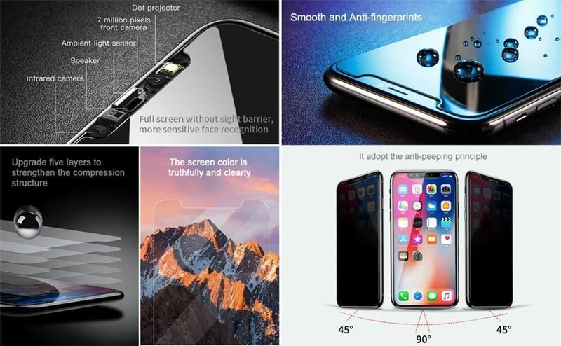 Baseus 0.3 mm Anti-Spionage-Hartglas für iPhone X 10 Sichtschutz für iPhoneX Anti-Peeping-Film Schutzglas