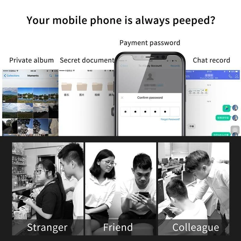 Baseus 0.3 mm Anti-Spionage-Hartglas für iPhone X 10 Sichtschutz für iPhoneX Anti-Peeping-Film Schutzglas