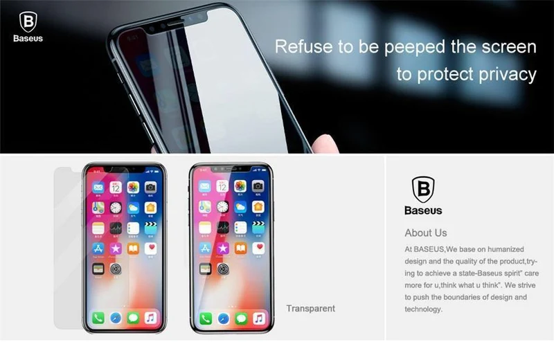 Baseus 0.3 mm Anti-Spionage-Hartglas für iPhone X 10 Sichtschutz für iPhoneX Anti-Peeping-Film Schutzglas