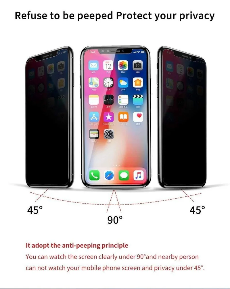 Baseus 0.3 mm Anti-Spionage-Hartglas für iPhone X 10 Sichtschutz für iPhoneX Anti-Peeping-Film Schutzglas