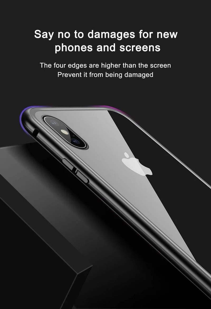 Baseus Magnetische Adsorptionshülle für iPhone X 10 Luxus-Metallstoßstange + gehärtetes Glas Rückseite Flip-Hülle für iPhoneX-Telefonhüllen