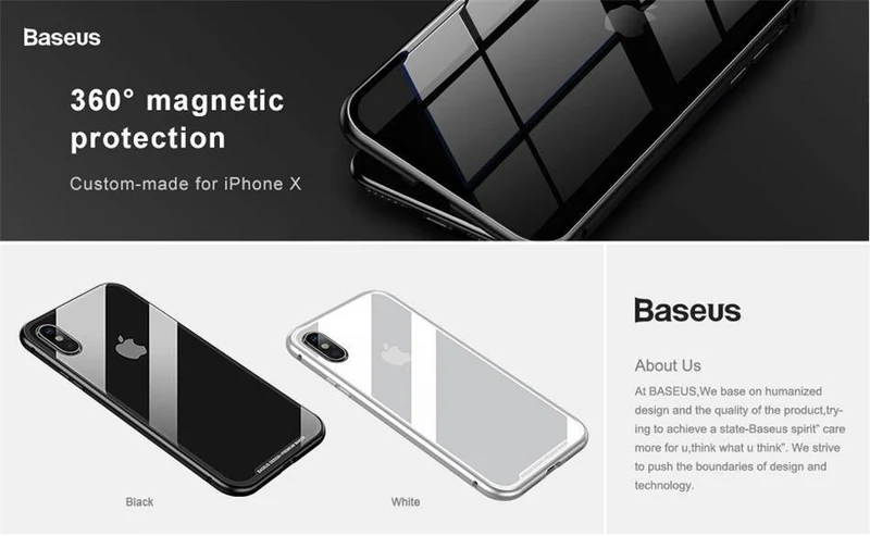 Baseus Magnetische Adsorptionshülle für iPhone X 10 Luxus-Metallstoßstange + gehärtetes Glas Rückseite Flip-Hülle für iPhoneX-Telefonhüllen
