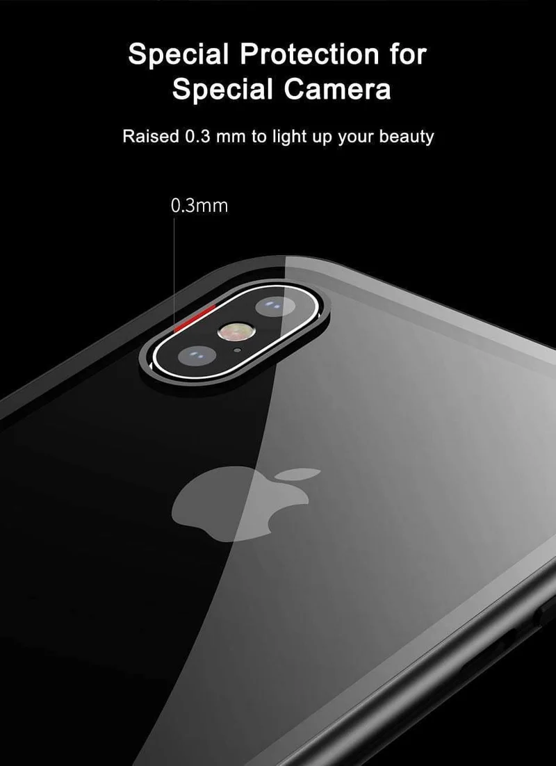 Baseus Magnetische Adsorptionshülle für iPhone X 10 Luxus-Metallstoßstange + gehärtetes Glas Rückseite Flip-Hülle für iPhoneX-Telefonhüllen