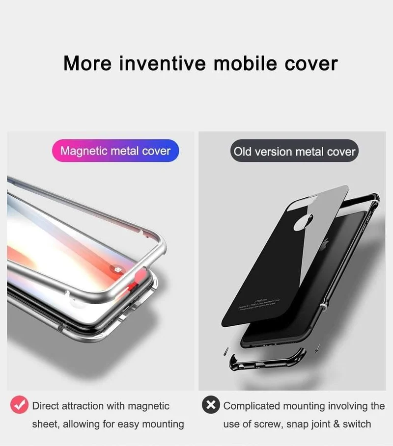 Baseus Magnetische Adsorptionshülle für iPhone X 10 Luxus-Metallstoßstange + gehärtetes Glas Rückseite Flip-Hülle für iPhoneX-Telefonhüllen