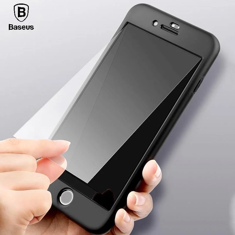 Baseus 360 Ganzkörper-Hart-PC-Hülle für iPhone 8 7 Plus Abdeckung aus gehärtetem Glas + TPU-Rückseite Schutzhülle für iPhone 8Plus 7Plus