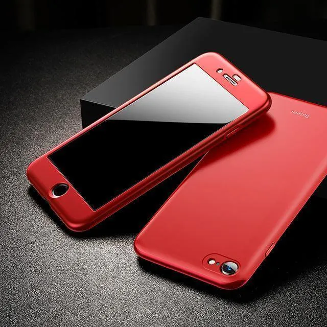 Baseus 360 Ganzkörper-Hart-PC-Hülle für iPhone 8 7 Plus Abdeckung aus gehärtetem Glas + TPU-Rückseite Schutzhülle für iPhone 8Plus 7Plus