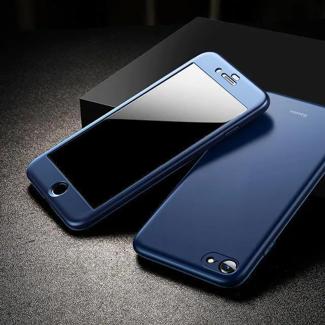 Baseus 360 Ganzkörper-Hart-PC-Hülle für iPhone 8 7 Plus Abdeckung aus gehärtetem Glas + TPU-Rückseite Schutzhülle für iPhone 8Plus 7Plus