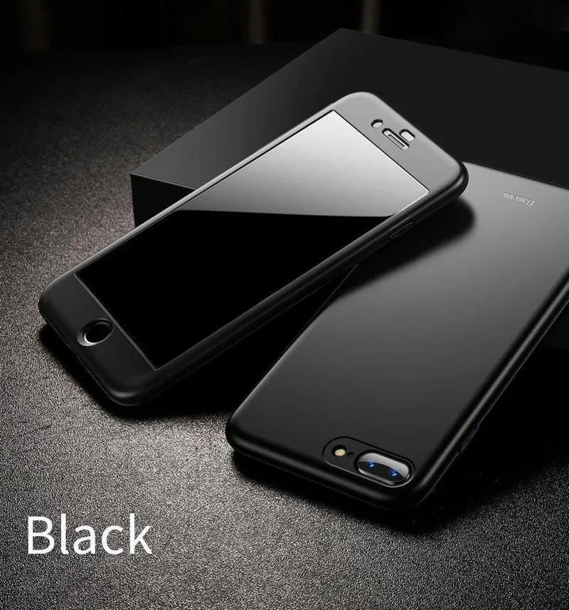 Baseus 360 Ganzkörper-Hart-PC-Hülle für iPhone 8 7 Plus Abdeckung aus gehärtetem Glas + TPU-Rückseite Schutzhülle für iPhone 8Plus 7Plus