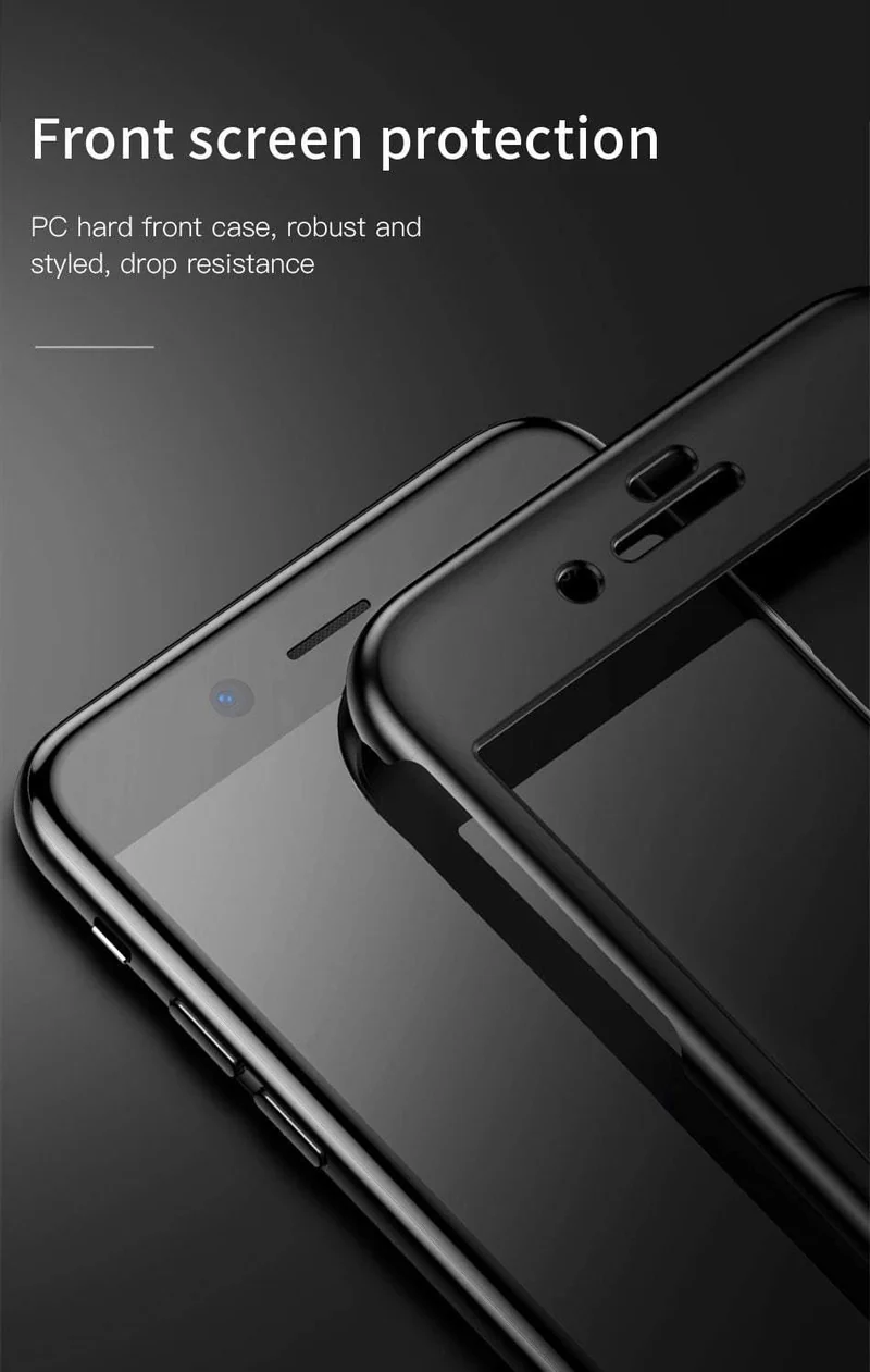 Baseus 360 Ganzkörper-Hart-PC-Hülle für iPhone 8 7 Plus Abdeckung aus gehärtetem Glas + TPU-Rückseite Schutzhülle für iPhone 8Plus 7Plus