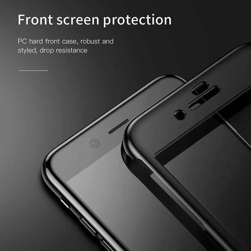 Baseus 360 Ganzkörper-Hart-PC-Hülle für iPhone 8 7 Plus Abdeckung aus gehärtetem Glas + TPU-Rückseite Schutzhülle für iPhone 8Plus 7Plus