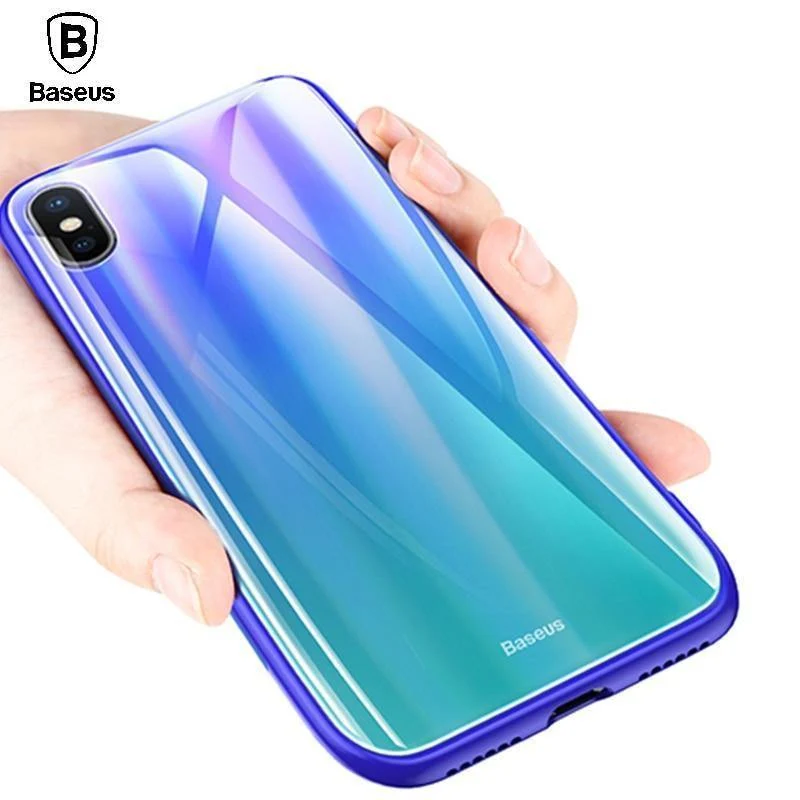 Baseus Gradient Glass Case für iPhone X 10 Coque Luxury Aurora Hartglas Schutzhülle für die Rückseite für iPhoneX 10 Case Capinhas