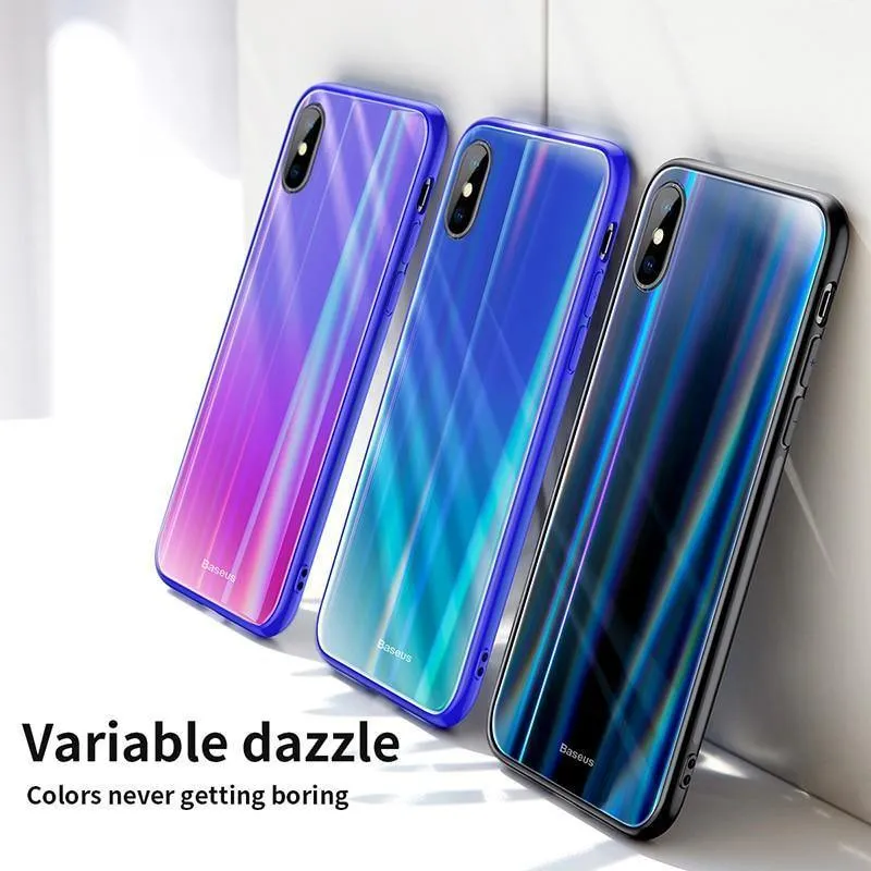 Baseus Gradient Glass Case für iPhone X 10 Coque Luxury Aurora Hartglas Schutzhülle für die Rückseite für iPhoneX 10 Case Capinhas