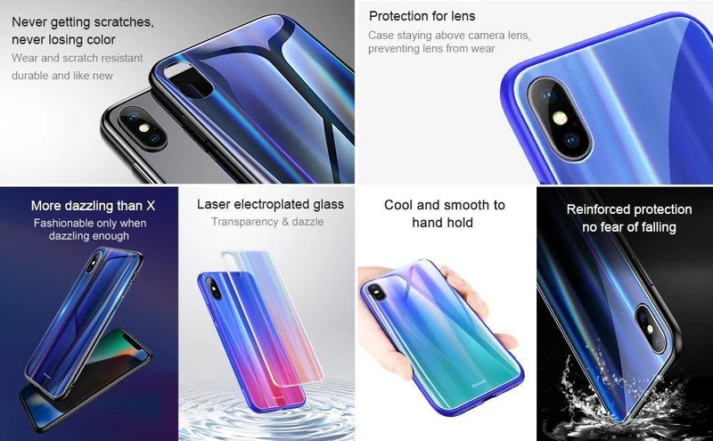 Baseus Gradient Glass Case für iPhone X 10 Coque Luxury Aurora Hartglas Schutzhülle für die Rückseite für iPhoneX 10 Case Capinhas