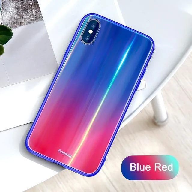 Baseus Gradient Glass Case für iPhone X 10 Coque Luxury Aurora Hartglas Schutzhülle für die Rückseite für iPhoneX 10 Case Capinhas