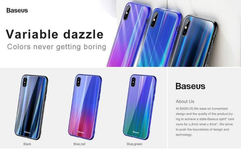 Baseus Gradient Glass Case für iPhone X 10 Coque Luxury Aurora Hartglas Schutzhülle für die Rückseite für iPhoneX 10 Case Capinhas