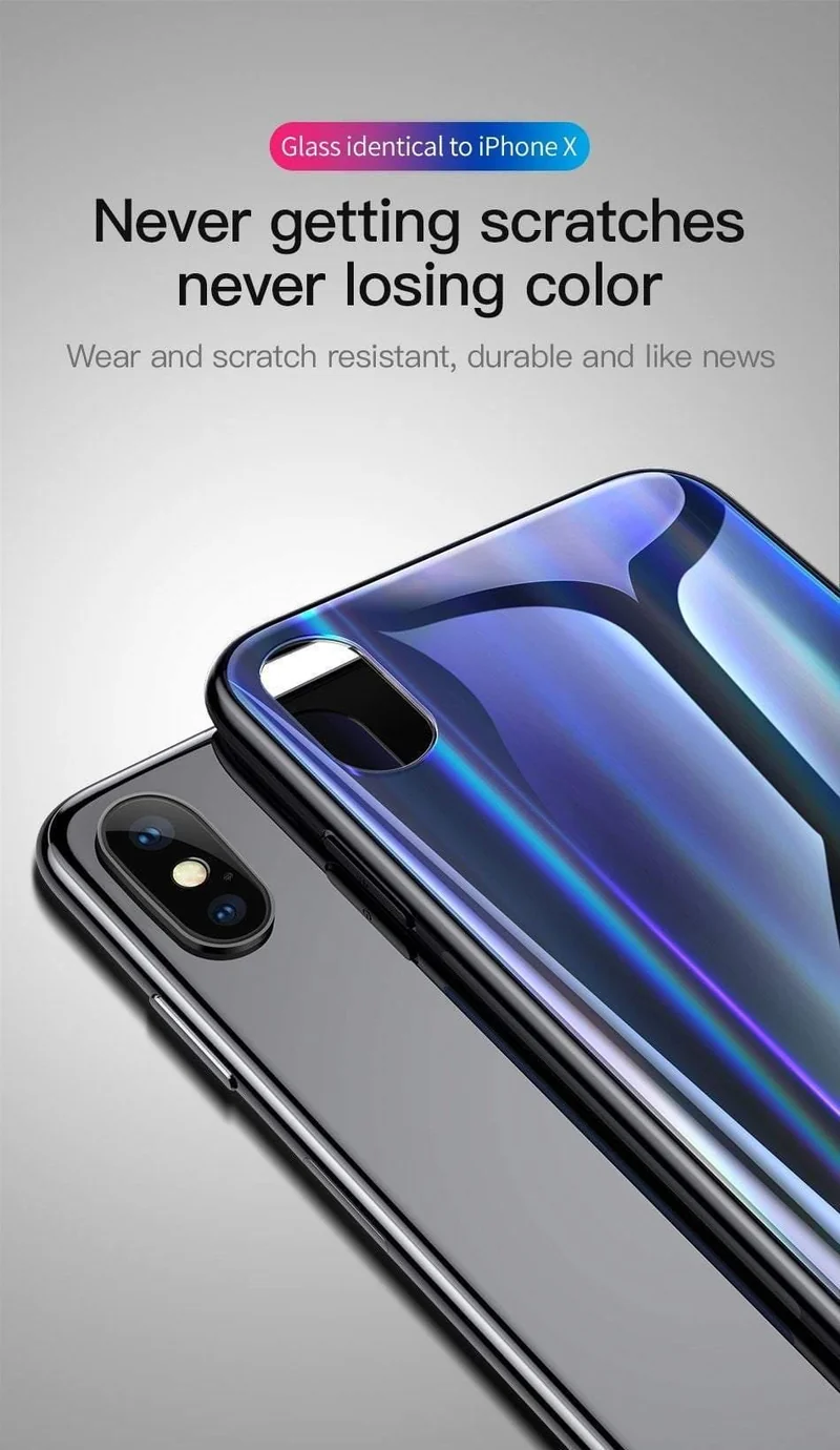 Baseus Gradient Glass Case für iPhone X 10 Coque Luxury Aurora Hartglas Schutzhülle für die Rückseite für iPhoneX 10 Case Capinhas