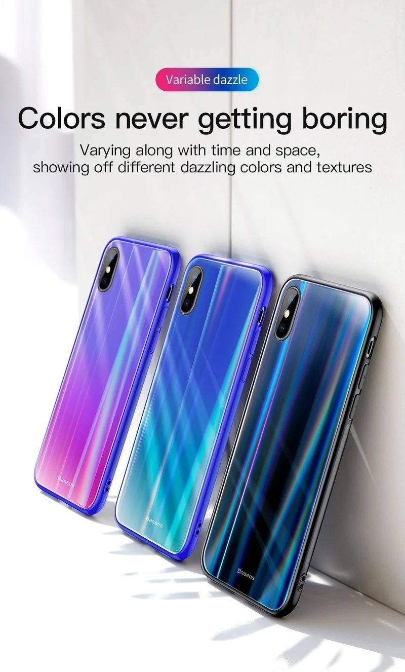 Baseus Gradient Glass Case für iPhone X 10 Coque Luxury Aurora Hartglas Schutzhülle für die Rückseite für iPhoneX 10 Case Capinhas