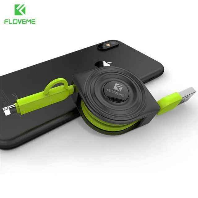 FLOVEME 2 in 1 USB Kabel + Micro USB Kabel Einziehbares Handy-Ladegerät für iPhone X 8 7 6 iPad Air 1M für Xiaomi Cabos