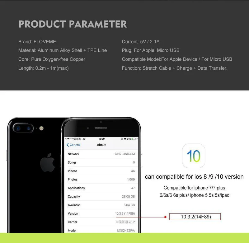 FLOVEME 2 in 1 USB Kabel + Micro USB Kabel Einziehbares Handy-Ladegerät für iPhone X 8 7 6 iPad Air 1M für Xiaomi Cabos