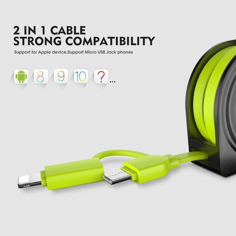 FLOVEME 2 in 1 USB Kabel + Micro USB Kabel Einziehbares Handy-Ladegerät für iPhone X 8 7 6 iPad Air 1M für Xiaomi Cabos