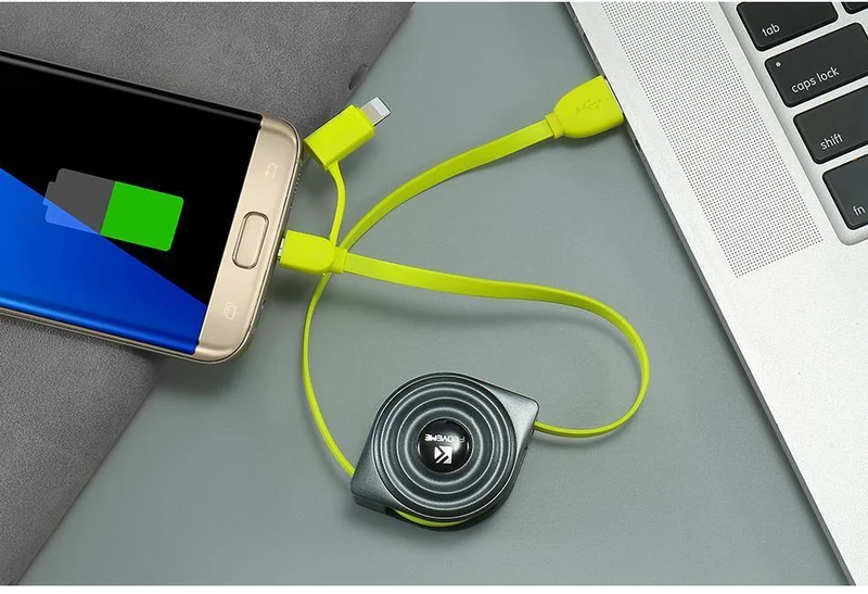 FLOVEME 2 in 1 USB Kabel + Micro USB Kabel Einziehbares Handy-Ladegerät für iPhone X 8 7 6 iPad Air 1M für Xiaomi Cabos