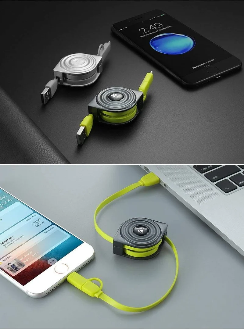 FLOVEME 2 in 1 USB Kabel + Micro USB Kabel Einziehbares Handy-Ladegerät für iPhone X 8 7 6 iPad Air 1M für Xiaomi Cabos