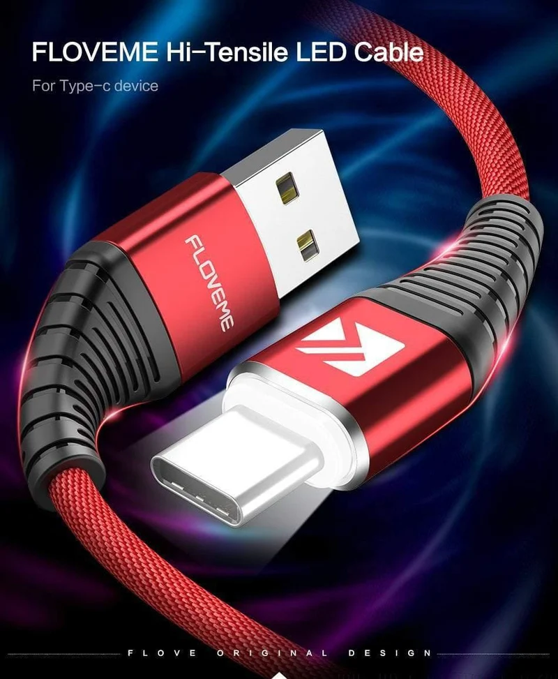 FLOVEME LED USB Typ C Kabel Für One Plus 6 5t Xiaomi Mi6 Handy Typ-C Ladegerät kabel Für Samsung Galaxy Note 9 8 S9 USB C