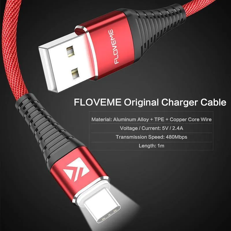 FLOVEME LED USB Typ C Kabel Für One Plus 6 5t Xiaomi Mi6 Handy Typ-C Ladegerät kabel Für Samsung Galaxy Note 9 8 S9 USB C