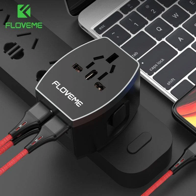 FLOVEME 4 USB-Ladegerät Typ C Universal-Adapterladegerät weltweit für iPhone Xiaomi Redmi Note 7 Chargeur USB-Wandladegeräte für Telefone