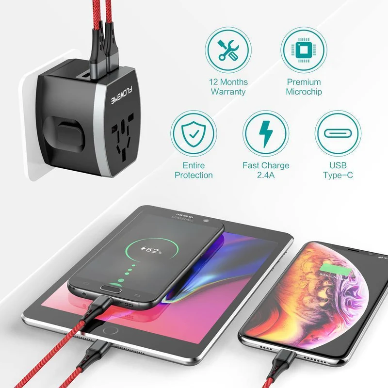 FLOVEME 4 USB-Ladegerät Typ C Universal-Adapterladegerät weltweit für iPhone Xiaomi Redmi Note 7 Chargeur USB-Wandladegeräte für Telefone