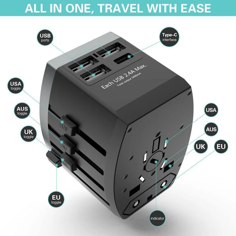 FLOVEME 4 USB-Ladegerät Typ C Universal-Adapterladegerät weltweit für iPhone Xiaomi Redmi Note 7 Chargeur USB-Wandladegeräte für Telefone