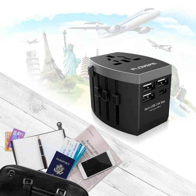 FLOVEME 4 USB-Ladegerät Typ C Universal-Adapterladegerät weltweit für iPhone Xiaomi Redmi Note 7 Chargeur USB-Wandladegeräte für Telefone