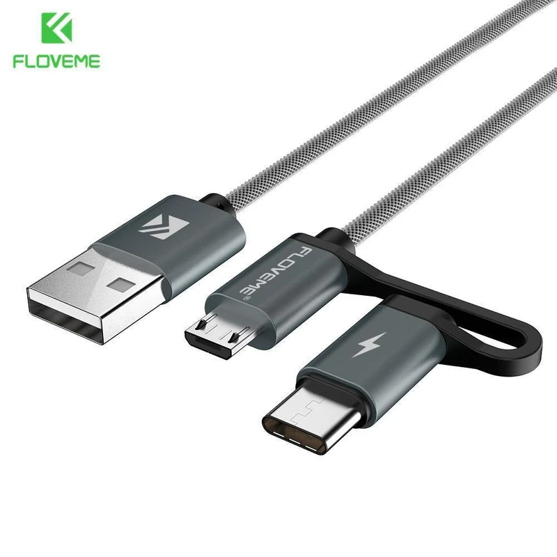 FLOVEME 2 in 1 Mirco USB + Typ-C USB Kabel Geflochtenes Schnellladegerät QC 3.0 USB-C Handykabel für Galaxy S8 Xiaomi Smartphone