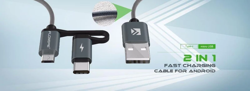 FLOVEME 2 in 1 Mirco USB + Typ-C USB Kabel Geflochtenes Schnellladegerät QC 3.0 USB-C Handykabel für Galaxy S8 Xiaomi Smartphone