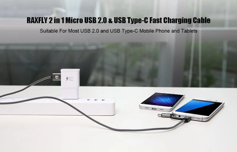FLOVEME 2 in 1 Mirco USB + Typ-C USB Kabel Geflochtenes Schnellladegerät QC 3.0 USB-C Handykabel für Galaxy S8 Xiaomi Smartphone