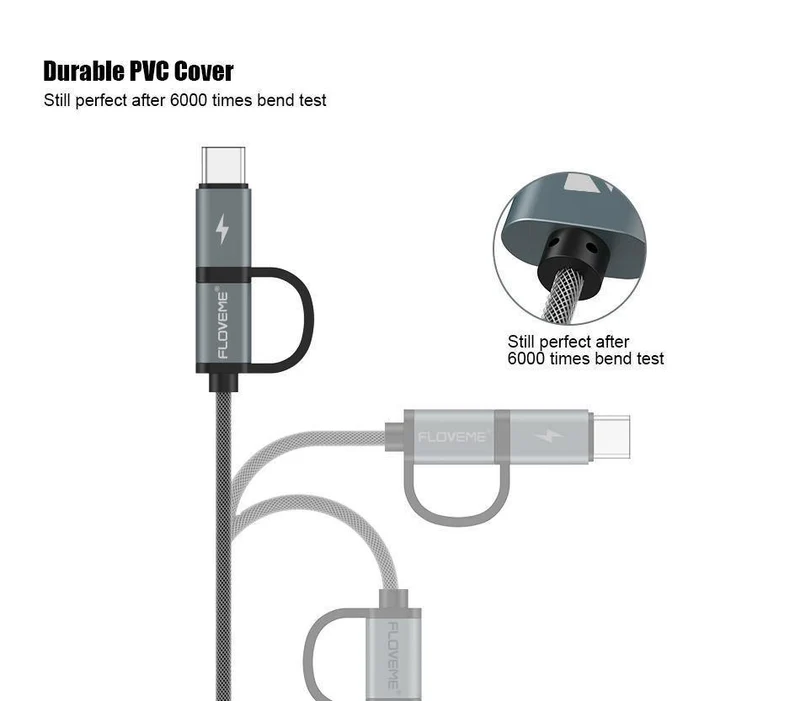 FLOVEME 2 in 1 Mirco USB + Typ-C USB Kabel Geflochtenes Schnellladegerät QC 3.0 USB-C Handykabel für Galaxy S8 Xiaomi Smartphone