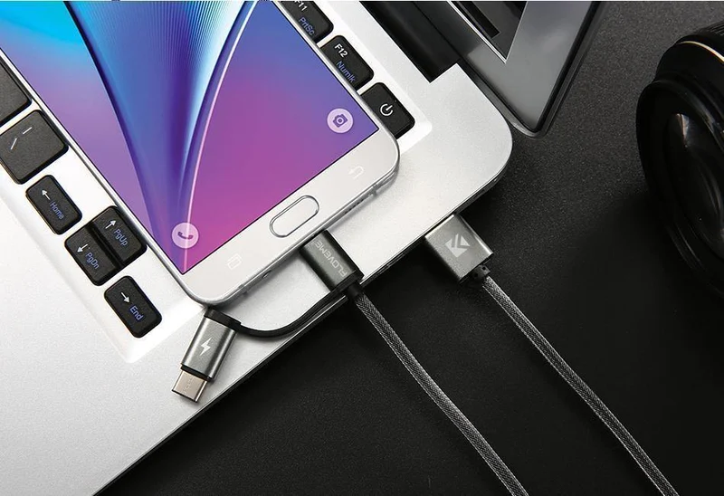 FLOVEME 2 in 1 Mirco USB + Typ-C USB Kabel Geflochtenes Schnellladegerät QC 3.0 USB-C Handykabel für Galaxy S8 Xiaomi Smartphone