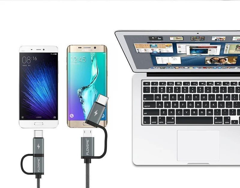 FLOVEME 2 in 1 Mirco USB + Typ-C USB Kabel Geflochtenes Schnellladegerät QC 3.0 USB-C Handykabel für Galaxy S8 Xiaomi Smartphone