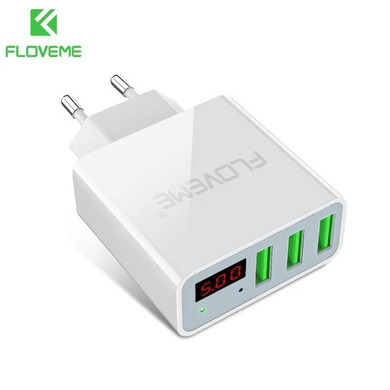 FLOVEME USB-Ladegerät 15 W 3 Anschlüsse + LED-Anzeige Tragbare Telefonladegeräte Schneller USB-Lade-Reiseadapter für iPhone X 8 Samsung S8