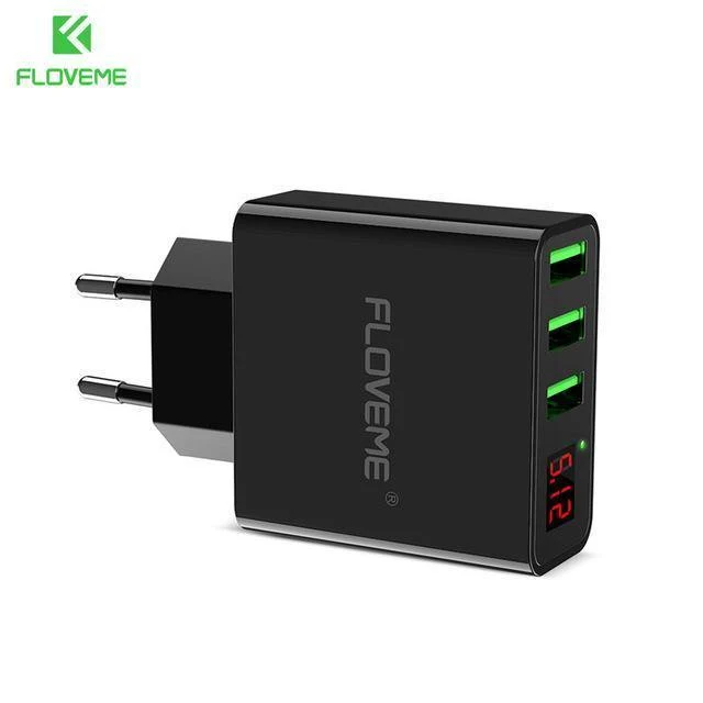 FLOVEME USB-Ladegerät 15 W 3 Anschlüsse + LED-Anzeige Tragbare Telefonladegeräte Schneller USB-Lade-Reiseadapter für iPhone X 8 Samsung S8