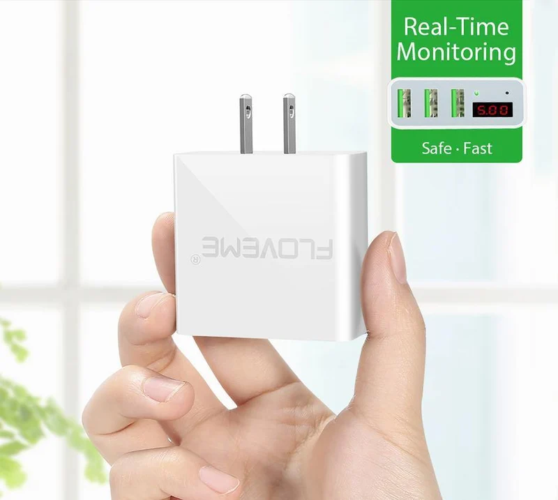 FLOVEME USB-Ladegerät 15 W 3 Anschlüsse + LED-Anzeige Tragbare Telefonladegeräte Schneller USB-Lade-Reiseadapter für iPhone X 8 Samsung S8