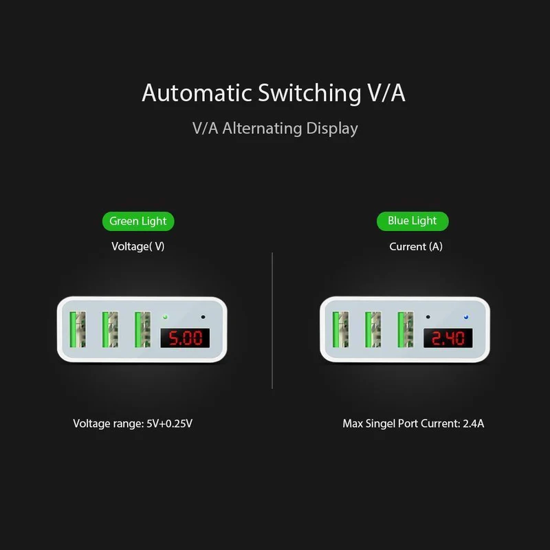 FLOVEME USB-Ladegerät 15 W 3 Anschlüsse + LED-Anzeige Tragbare Telefonladegeräte Schneller USB-Lade-Reiseadapter für iPhone X 8 Samsung S8